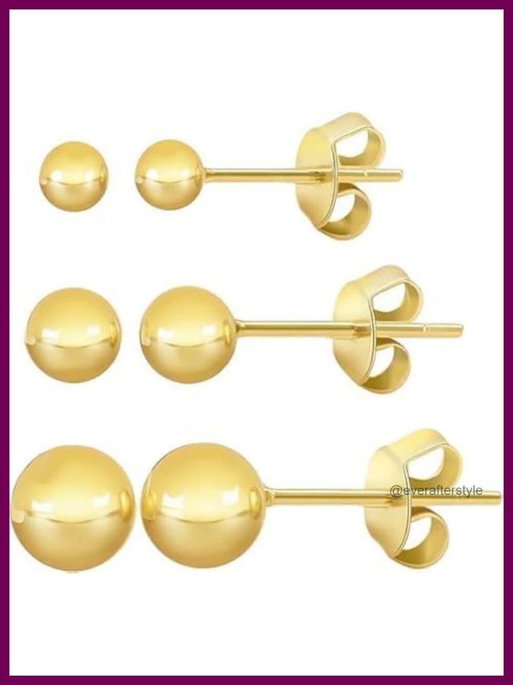 14k Gold Stud Earrings for Women - Set of 3 Ball Earrings with Secure Push Back